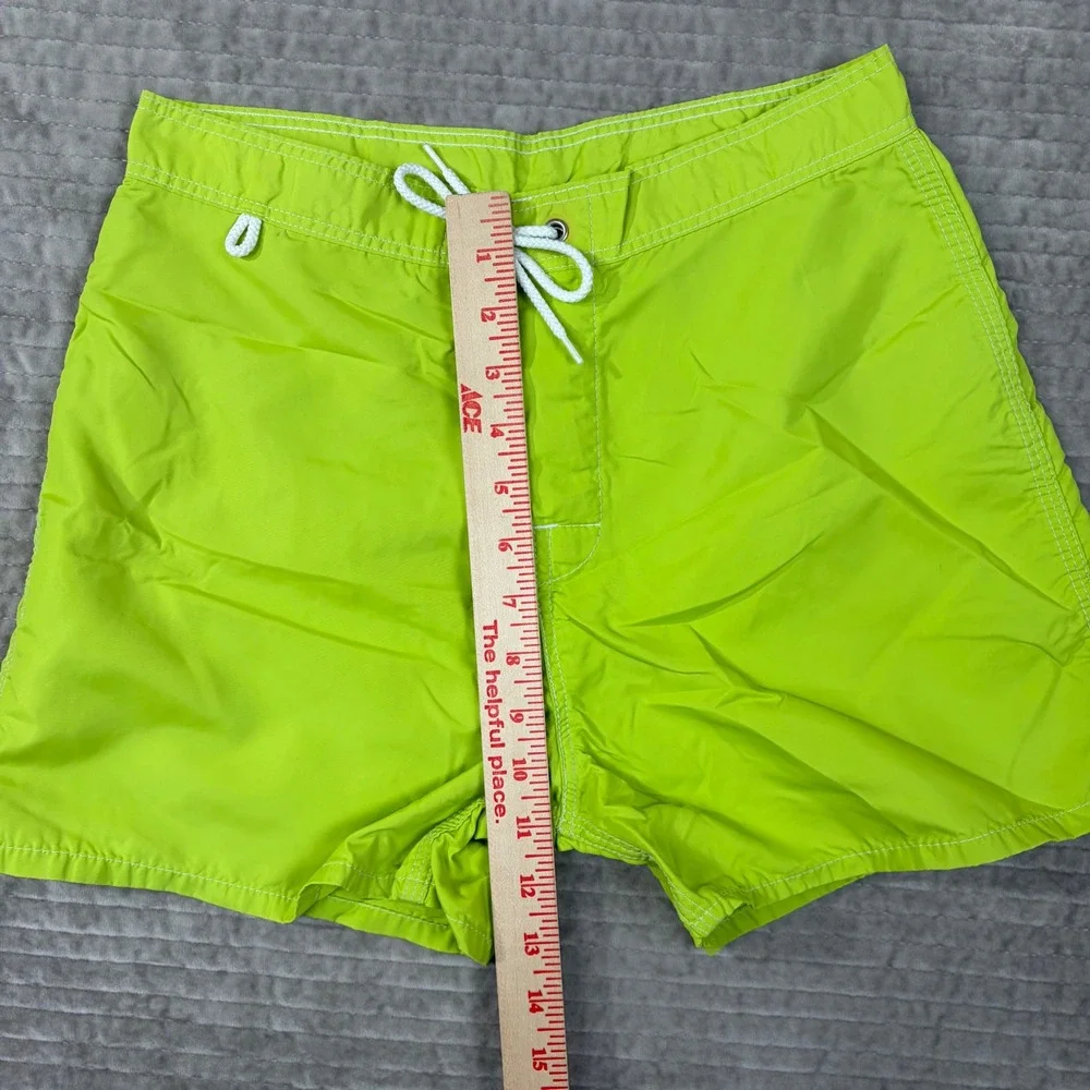 Sundek Mens Lime Green Board Shorts Size 29 Blue Rainbow Stripe Swim Trunks USA